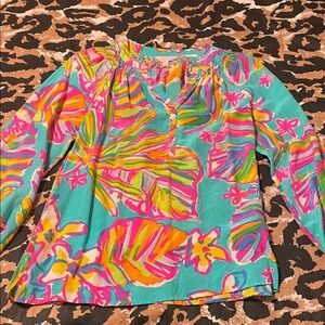 Lilly Pulitzer Bright Teal Floral Blouse - Multicolor